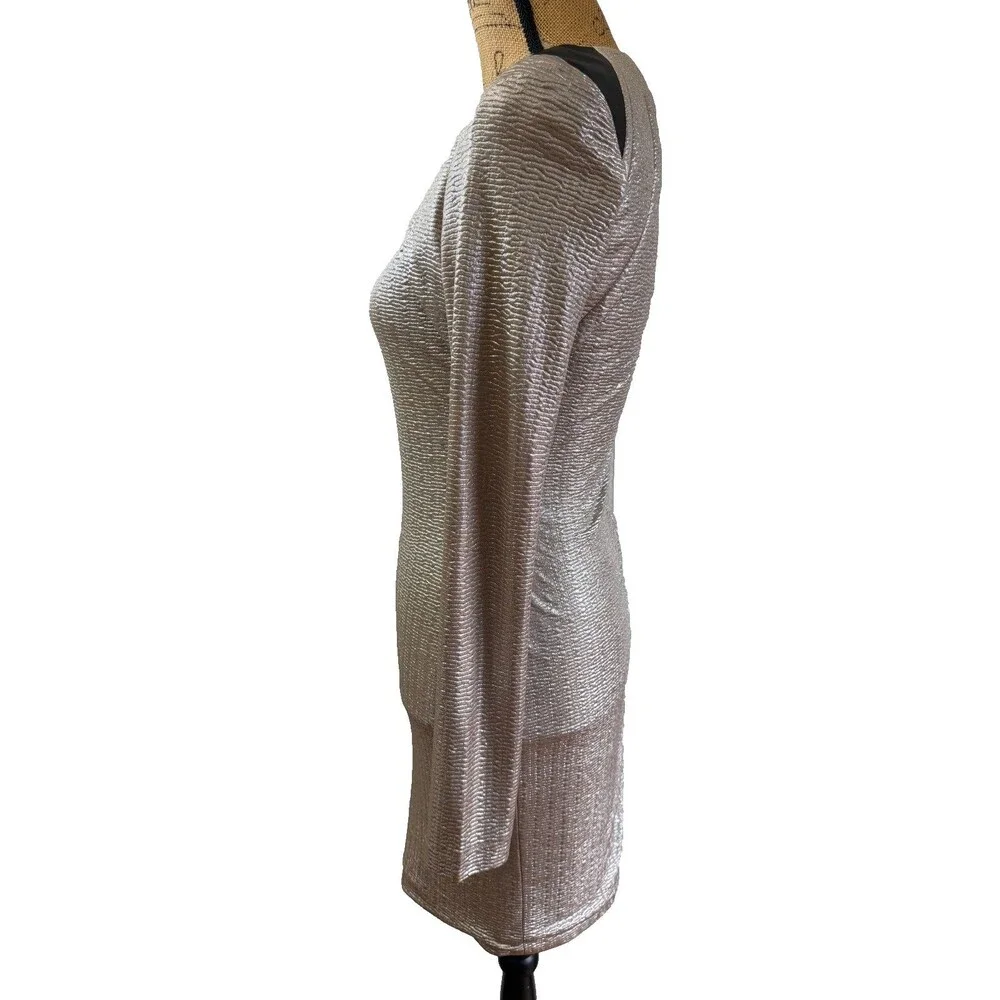 Cut25 Yigal Azrouël Gold Metallic Textured Dress Lambskin Trim Long Sleeve S